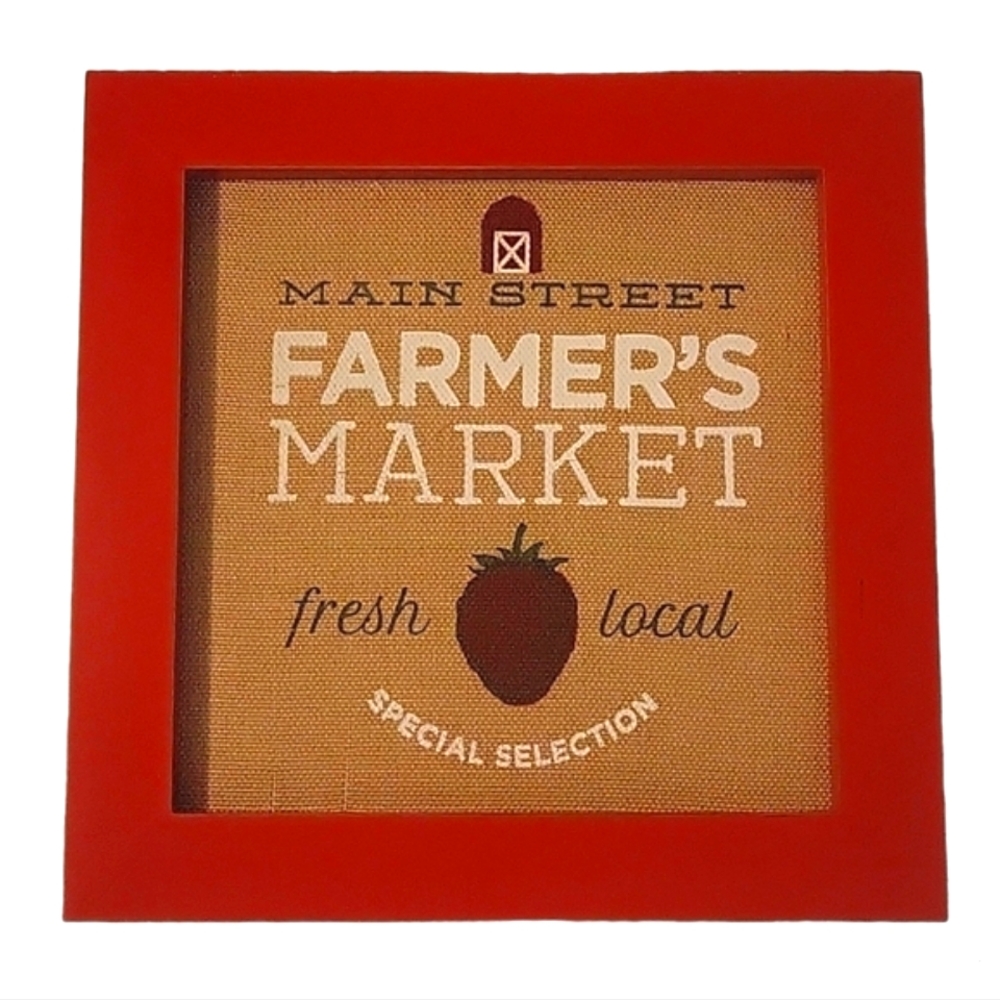 NEW Main Street Farmer's Market Wood Frame Print on Burlap Wall Decor